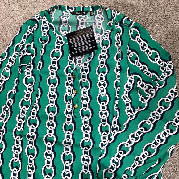 IMAN green chain printed long sleeve top - Picture 3 of 5